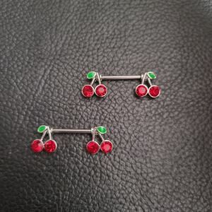 Crystal cherry stainless steel nipple rings  piercing barbell 14 gauge